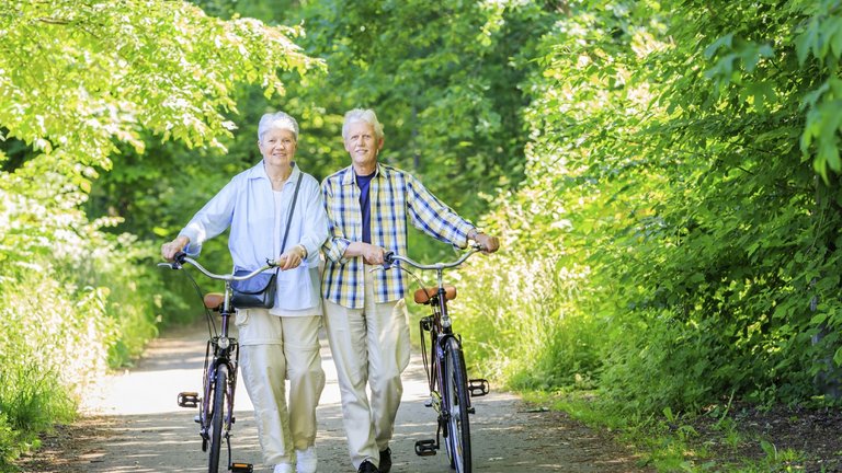 Elderly couple with their bicycles